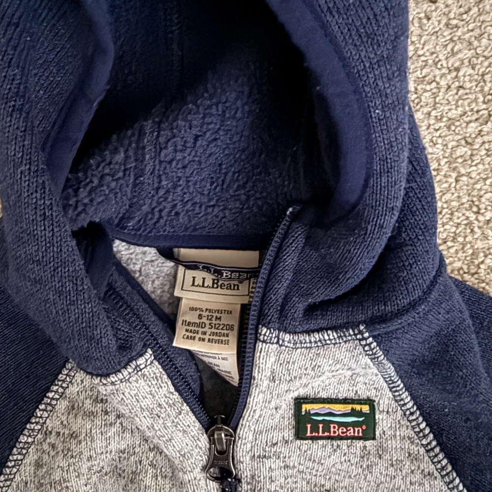 L.L. Bean Navy and Gray Fleece Hoodie 6-12m - Picture 2 of 3